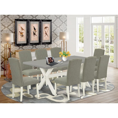 East West Furniture 9 Piece X-Style Modern Dining Room Set - Linen White X097EN206-9